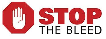 Icon with a hand in a red octagon with text reading "Stop the bleed"